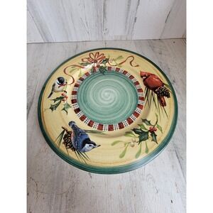 Lenox large bird winter greetings Xmas plate cardinal Mistletoe holly bow